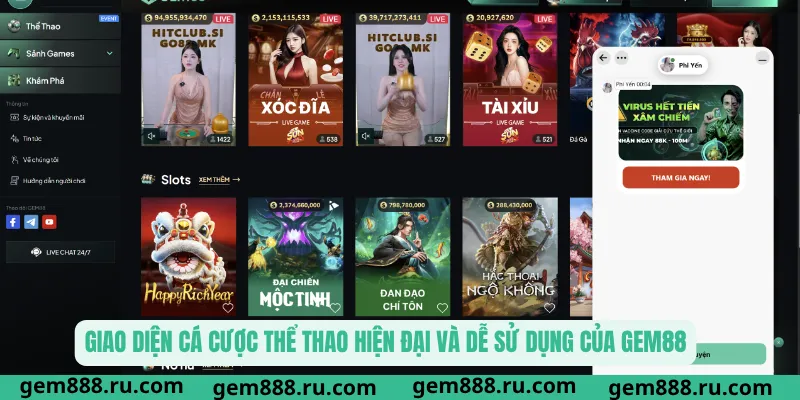 Giao diện cá cược thể thao hiện đại và dễ sử dụng của Gem88